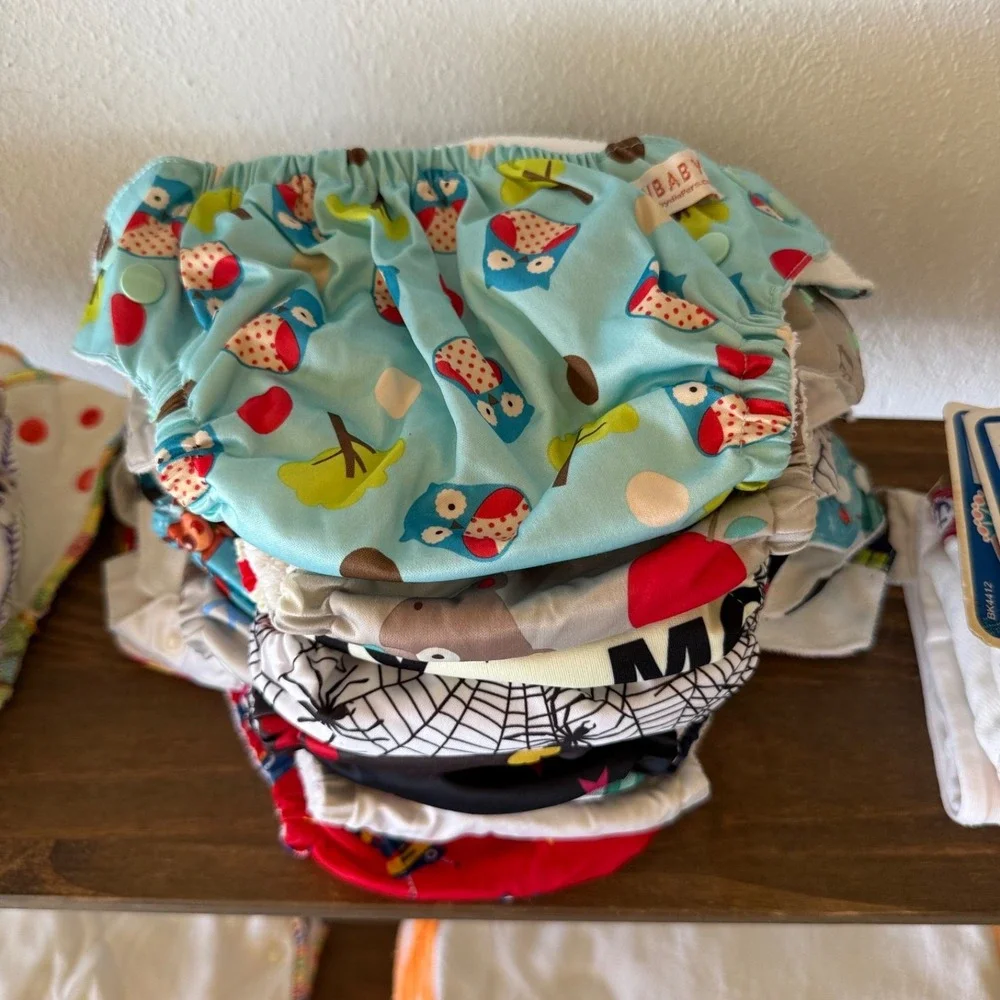 80pc Reusable Cloth Diaper Lot of 15 Covers and 62 Microfiber Inserts Charcoal